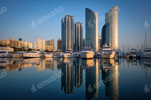 Preview: Busan marina with yachts on sunset, South Korea
