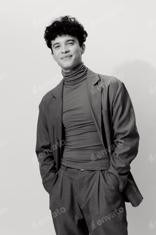 Preview: Black man suit pose trendy and style clothing fashion white