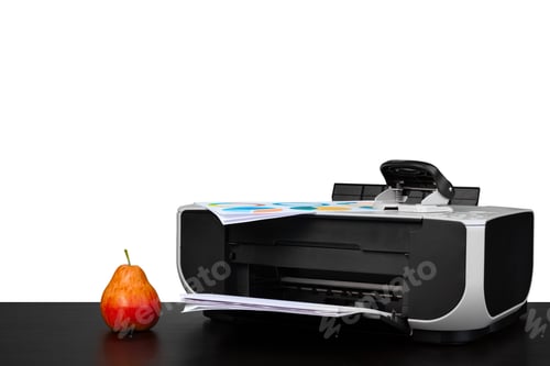 Preview: Laser home printer on table against white backgorund