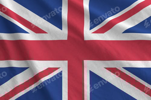 Preview: Great britain flag depicted on folded wavy fabric of old cloth