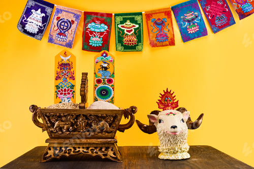 Preview: Losar Tibetan New Year. A Chemar box for Tibetan New Year with roasted barley and barley flour.