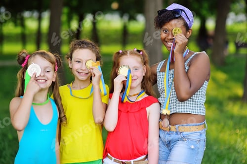 Preview: children of different races and nationalities with medals