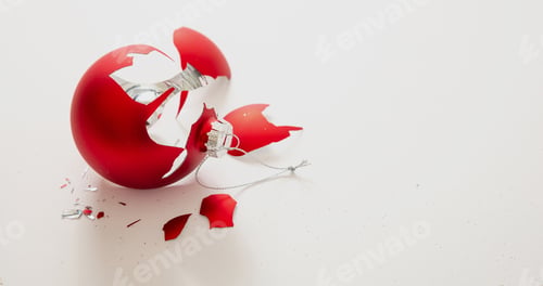 Preview: Red Christmas ball broken isolated on white background, closeup view