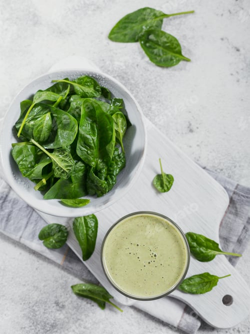 Preview: Glass of homemade healthy green smoothie with fresh baby spinach