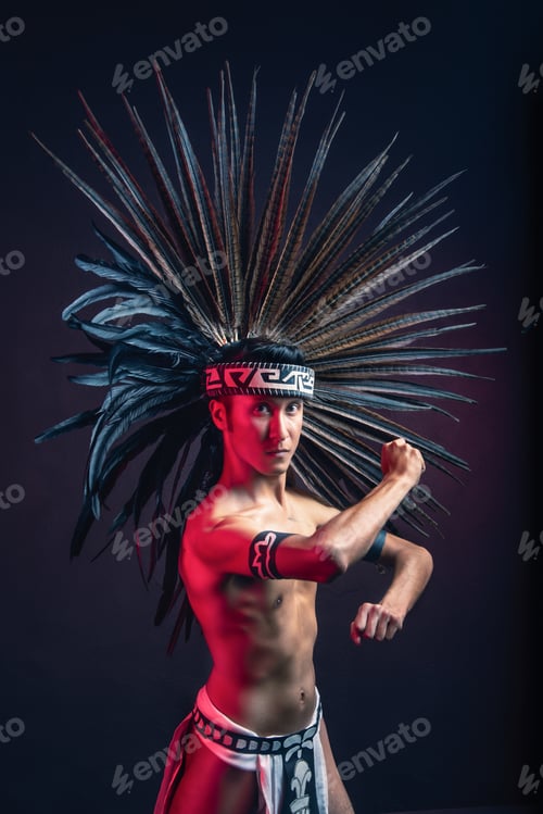 Preview: A man in a feather headdress is holding a stick