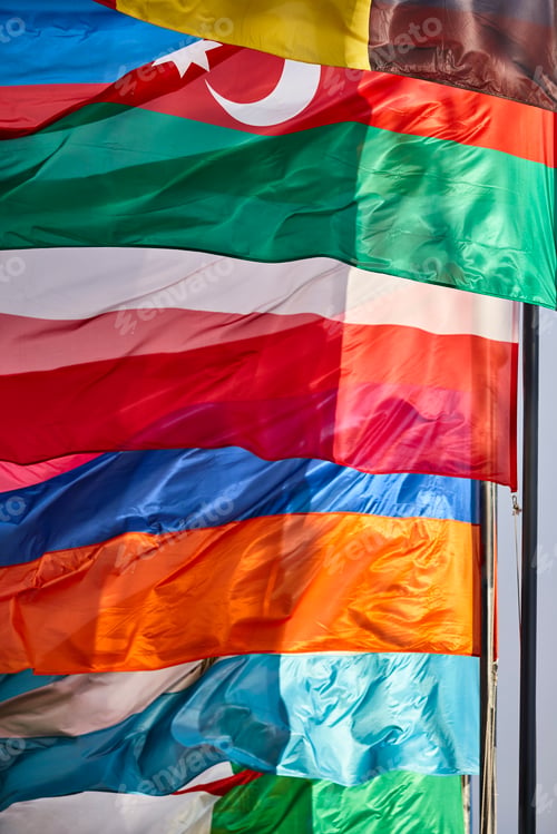 Preview: Flags of the word waving in the wind. International emblems