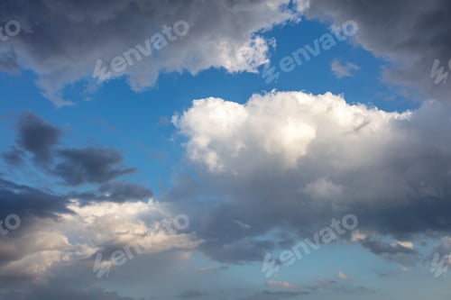 Preview: Cloud on blue sky background. Fluffy cumulus white and grey color cloudscape