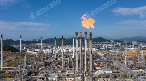 Preview: Aerial top view Oil and Gas refinery petrochemical plant industrial with oil and gas storage tank.