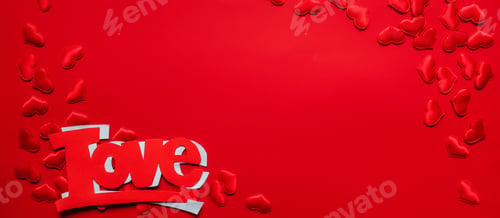 Preview: Valentines day.Gift boxes set in red on a monochrome background, holiday concept, wedding invitation