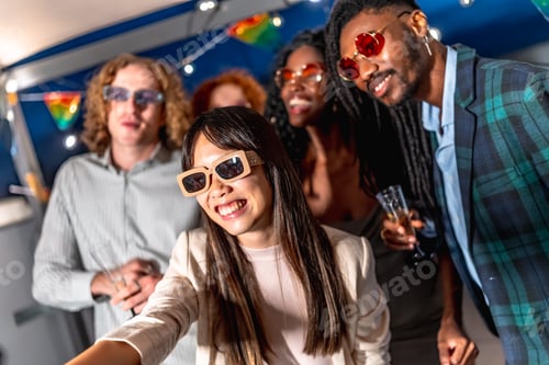 Preview: Chinese woman taking selfie while enjoying night party with friends
