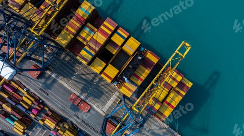 Preview: Aerial view Container cargo ship loading unloading container import export sea port.