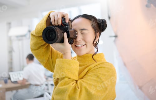 Preview: photography, camera and photographer in studio shooting creative memory picture, Japanese photoshoo
