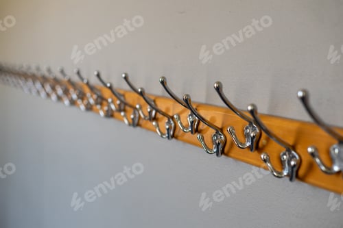 Preview: Row of Metal Hooks on Wooden Wall Fixture