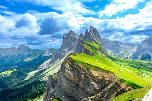 Preview: Seceda mountain peaks dominating the italian dolomites in summer