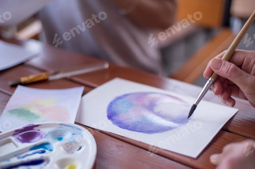 Preview: Abstract Watercolor Painting on Wood Art Table