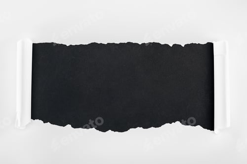 Preview: ragged textured white paper with curl edges on black background