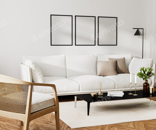 Preview: Modern Interior with Couch, Table and Wall Decor