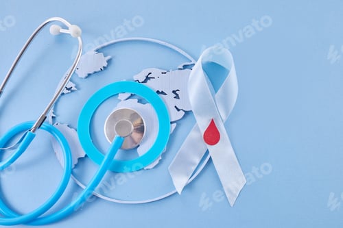 Preview: World Diabetes Day. Ribbon with a drop of blood.