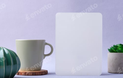 Preview: blank paper posert wih cactus on pastel violet background
