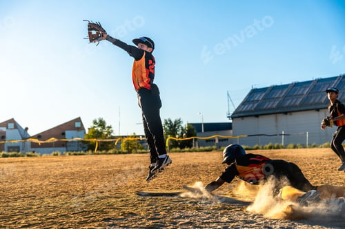 Preview: Young baseball players making play during game