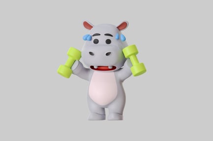 Preview: Hippo working out dumbbells cartoon