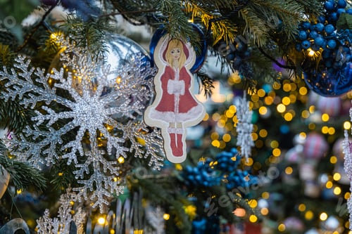 Preview: New Year's colorful trees in front of the Central Department Store in Moscow on Kuznetsky Most