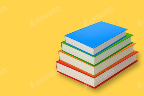Preview: Stack of blank books in different colors on a yellow background