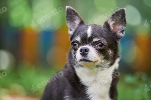 Preview: Chihuahua puppy portrait, little dog in garden