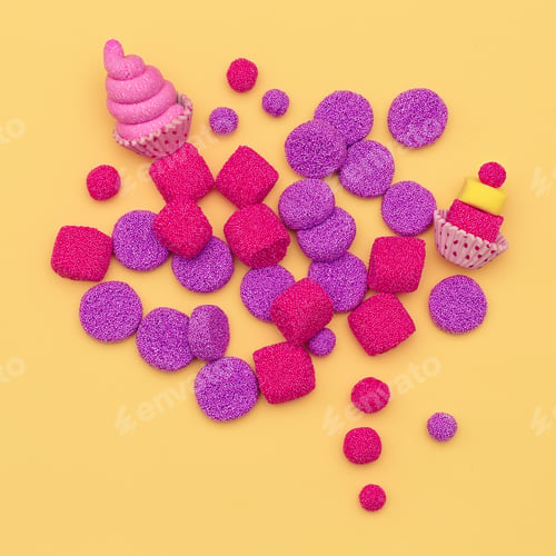 Preview: Set sweets and cakes. Sweet mood. Candy lover. Flatlay minimal