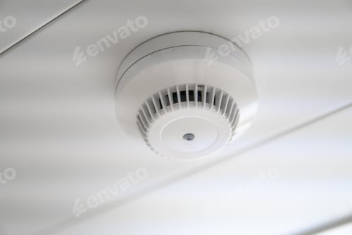 Preview: smoke detector and fire sensor on a ceiling