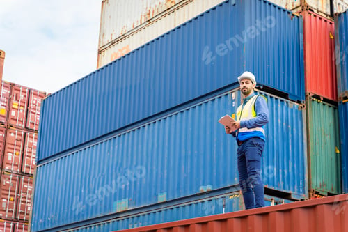 Preview: male engineers in a container shipping company Consulting