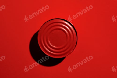 Preview: Dark red tin can on red background