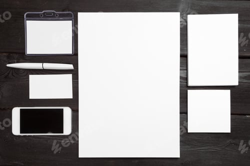 Preview: Blank stationery set on wood background paper, business cards, booklet, sheets, etc