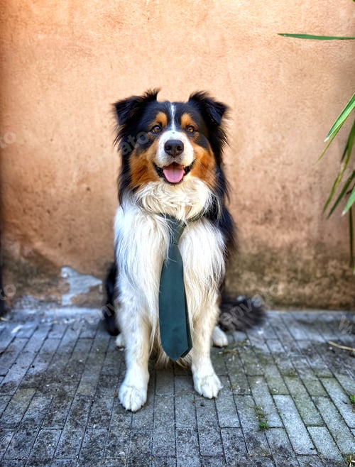 Preview: Australian shepherd dog with a tie portrait