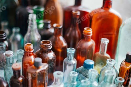 Preview: Many Old Medical Glass Capacity. Detail Of Retro Chemical Pharm