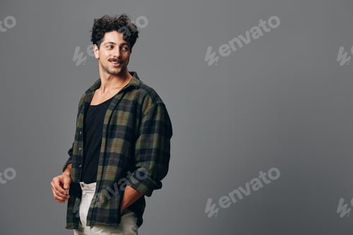 Preview: Man one face smile male trendy fashion shirt handsome copyspace hipster portrait