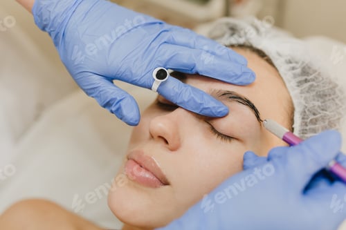 Preview: Portrait cosmetology procedures of pretty young woman in beauty salon. Dermatology procedure, botox