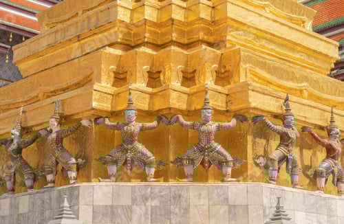 Preview: Golden pagoda at Temple of the Emerald Buddha in Bangkok, Thailand. Wat Phra Kaew and Grand palace
