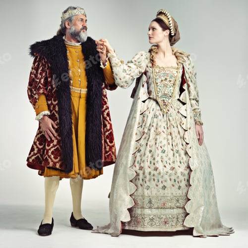 Preview: Royal romance. Studio portrait of a king and queen standing hand in hand.