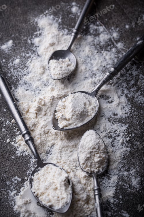 Preview: Wheat flour on dark. Baking background