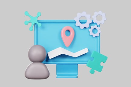 Preview: Abstract map with location pin and wavy line.