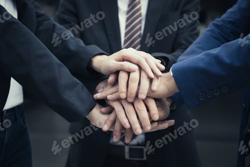 Preview: Business Partners Team with hands together. People with business team stacking hands together.