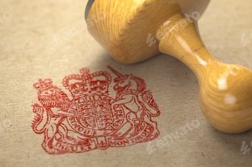 Preview: United Kingdom coat of arms stamp with rubber stamp on craft pap