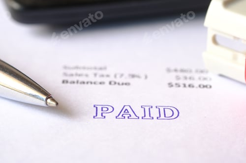 Preview: Paid invoice and Rubber Stamp on paper ,