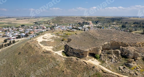 Preview: Drone aerial view of Mammari village and famous caves.