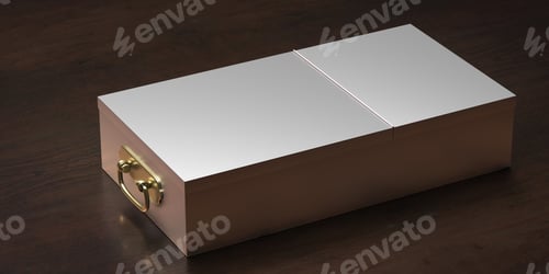 Preview: Safe bank deposit drawer closed on wooden background. 3d illustration