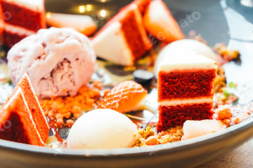 Preview: Ice cream with red velvet cake dessert