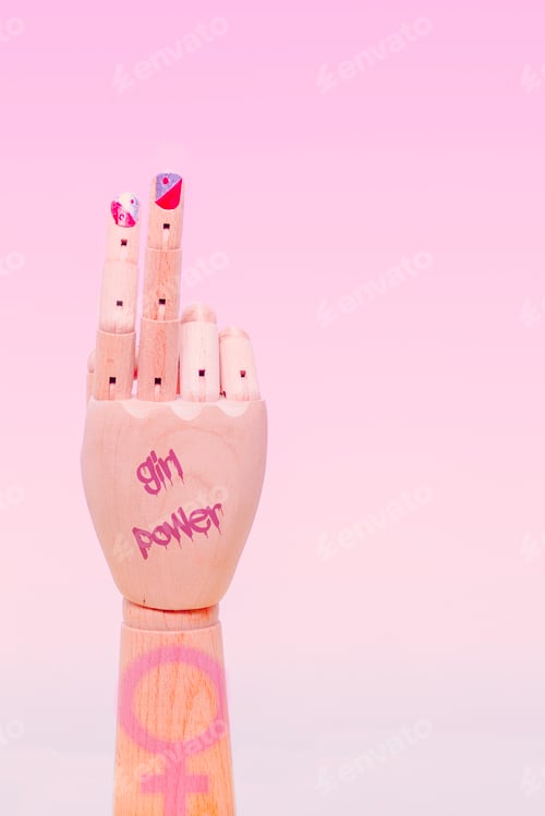 Preview: Wooden Hand with Girl Power Message on Pink