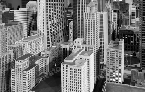Preview: Miniature Chicago Downtown Buildings And Skyscrapers Installation, 3D Miniature City Model In Black