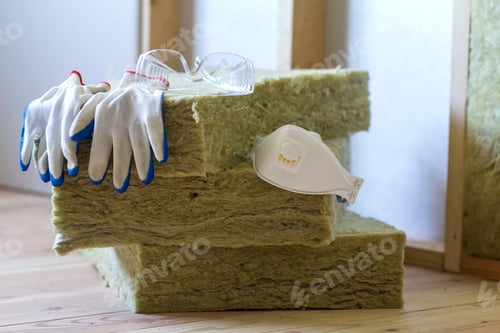 Preview: Rock wool and fiberglass insulation staff material for cold barrier. Tools for work with glass wool